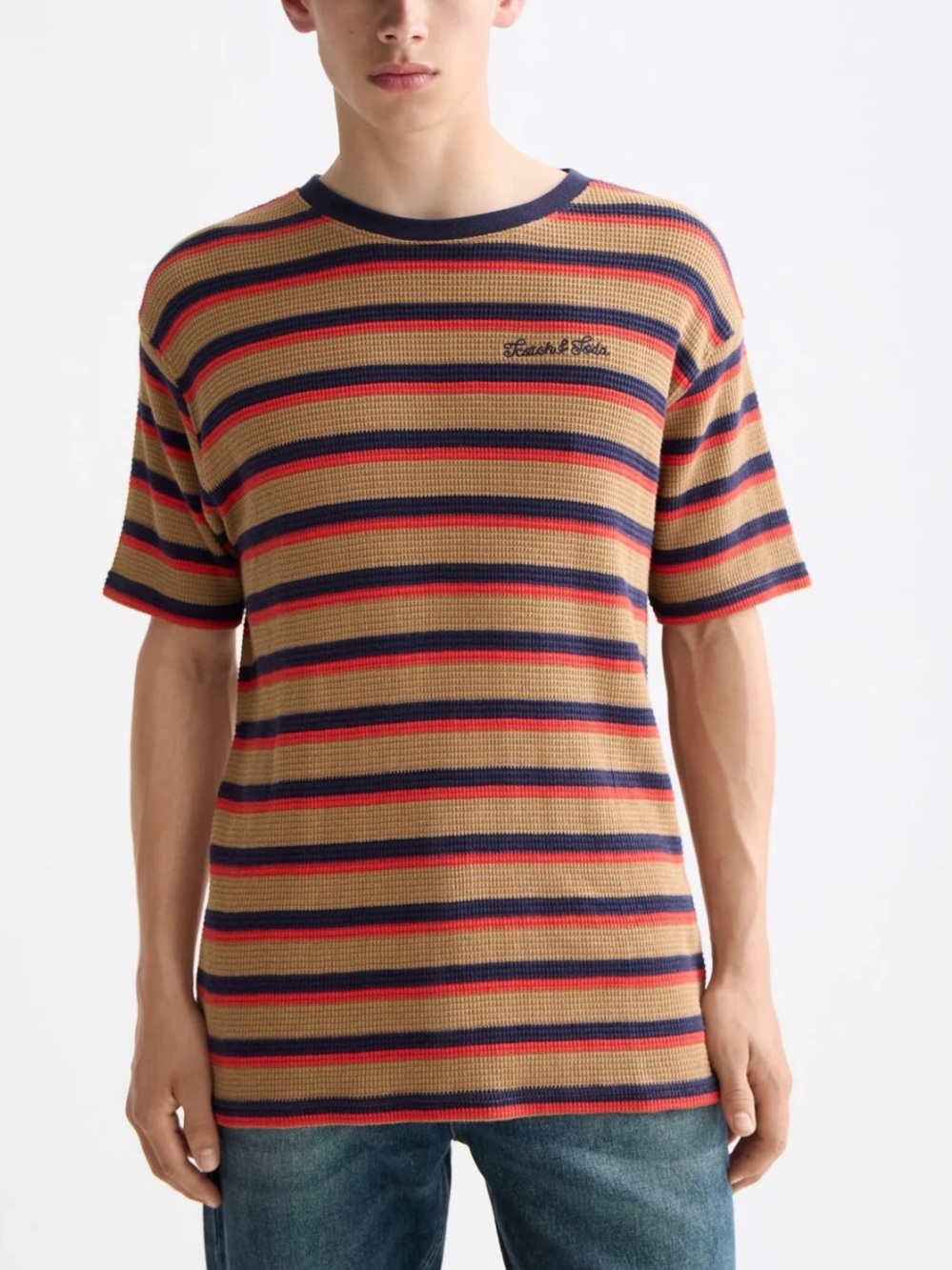 Scotch & Soda RELAXED FIT CHUNKY WAFFLE STRIPE T-SHIRT